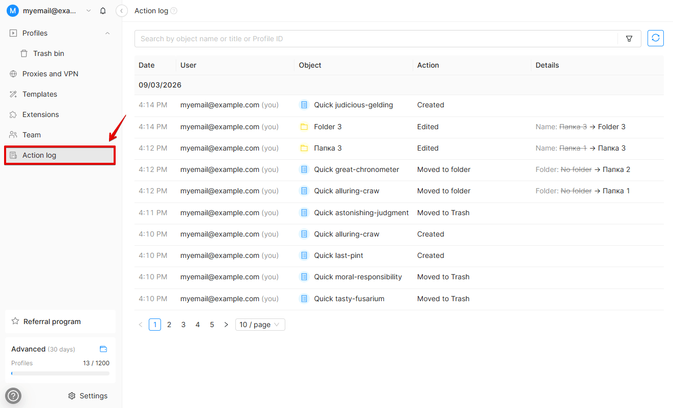 Action Log