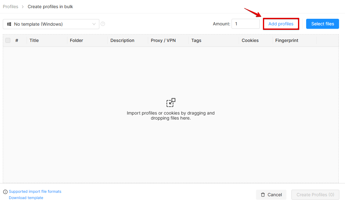 Add profiles Add profiles