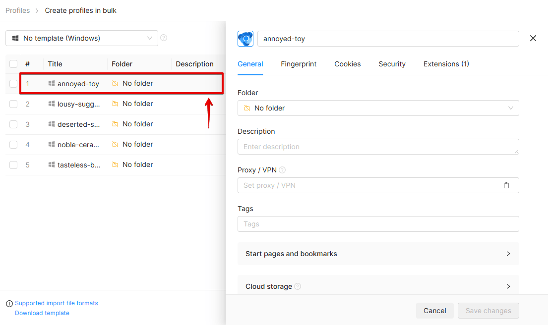 Edit profile in list Edit profile in list