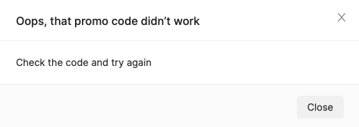 Promo code Error Promo code Error