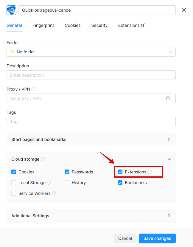 Extensions Settings