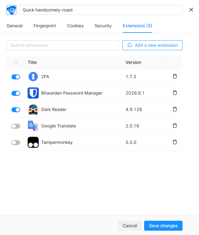 Extensions Tab