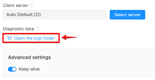 Open Folder with logs Open Folder with logs
