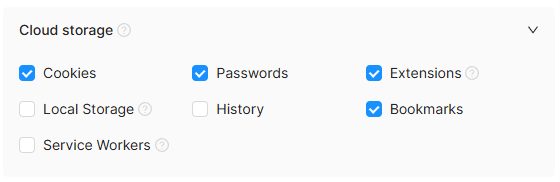 Storage settings
