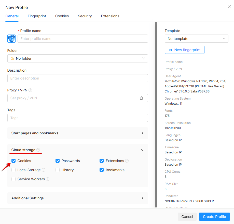 Configurações de Armazenamento