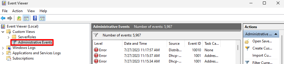 Eventviewer Administrative Events Eventviewer Administrative Events