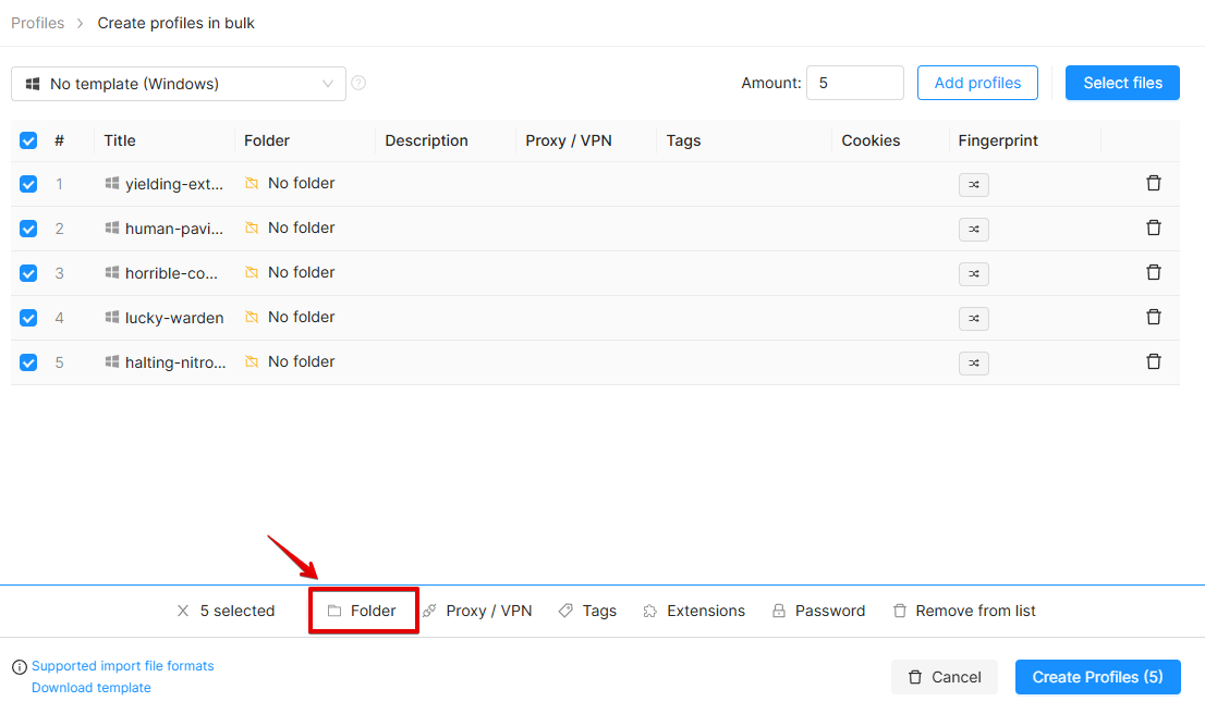 Folders mass actions