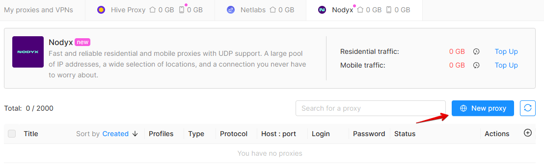 New Proxy in Proxy Section New Proxy in Proxy Section