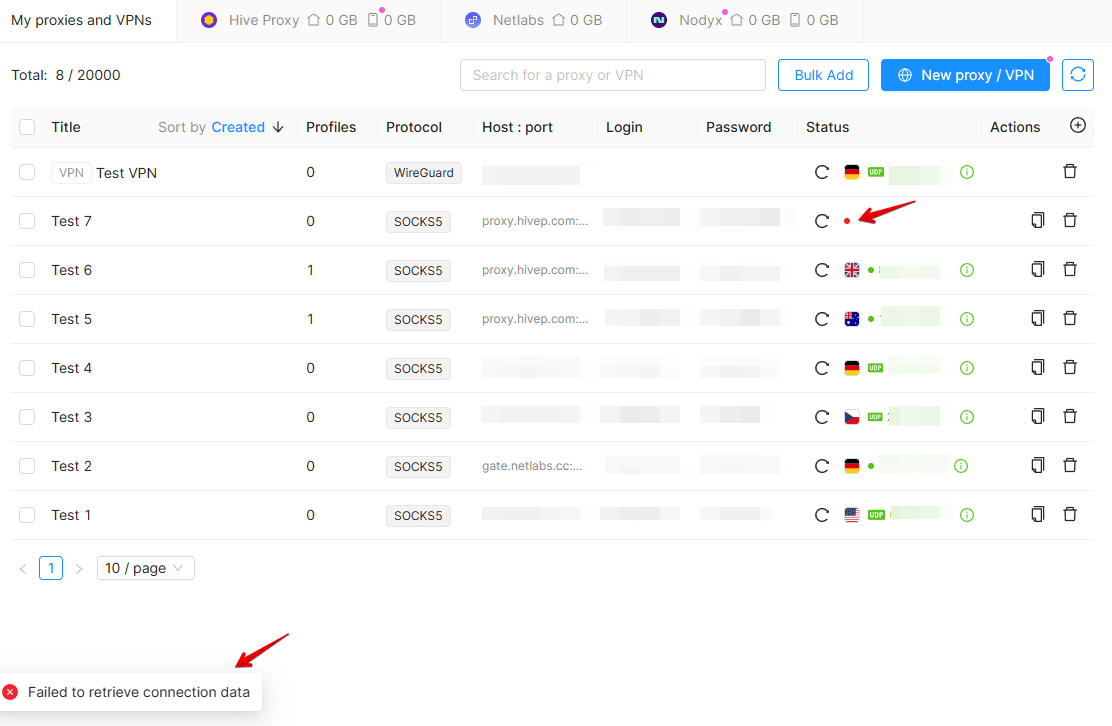 Status do proxy Status do proxy